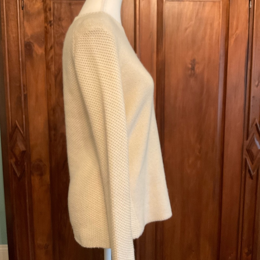 Tory Burch Cream Sweater with Gray Logo & Shimmery gold threading - Picture 5 of 16